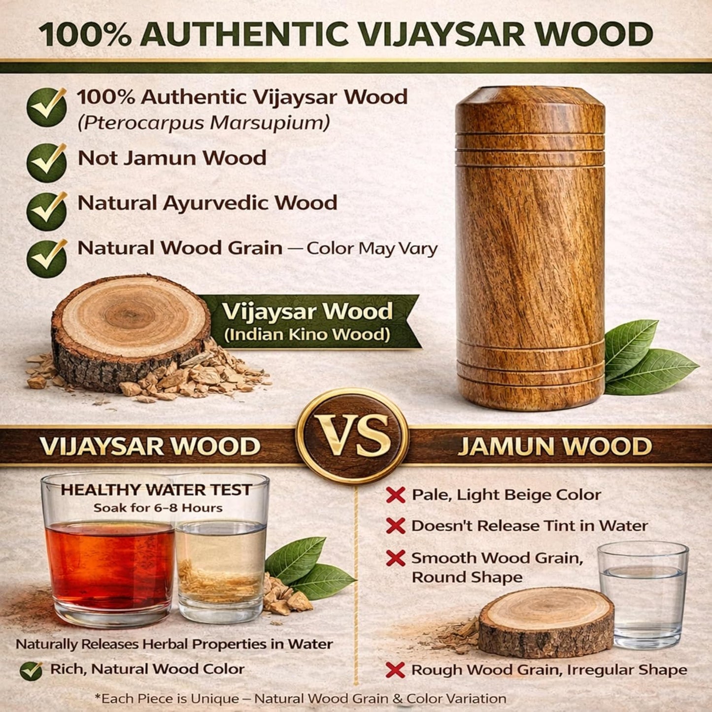 Ayurvedic Vijaysar Wooden Glass 🌿 – Natural Sugar Balance Tumbler 🩺✨